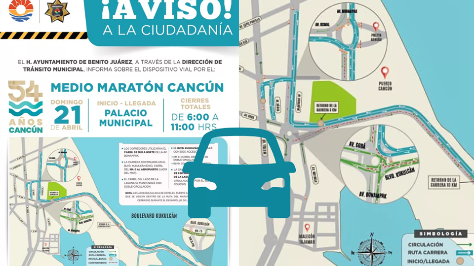 Desplegarán dispositivo vial para el Medio Maratón en Cancún el 21 de abril