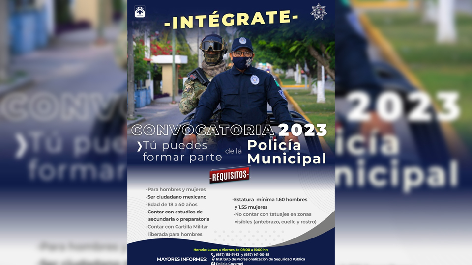 Se refrenda la convocatoria 2023 para la contratación de policías en Cozumel